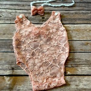 Baby girl pink lace photography romper newborn